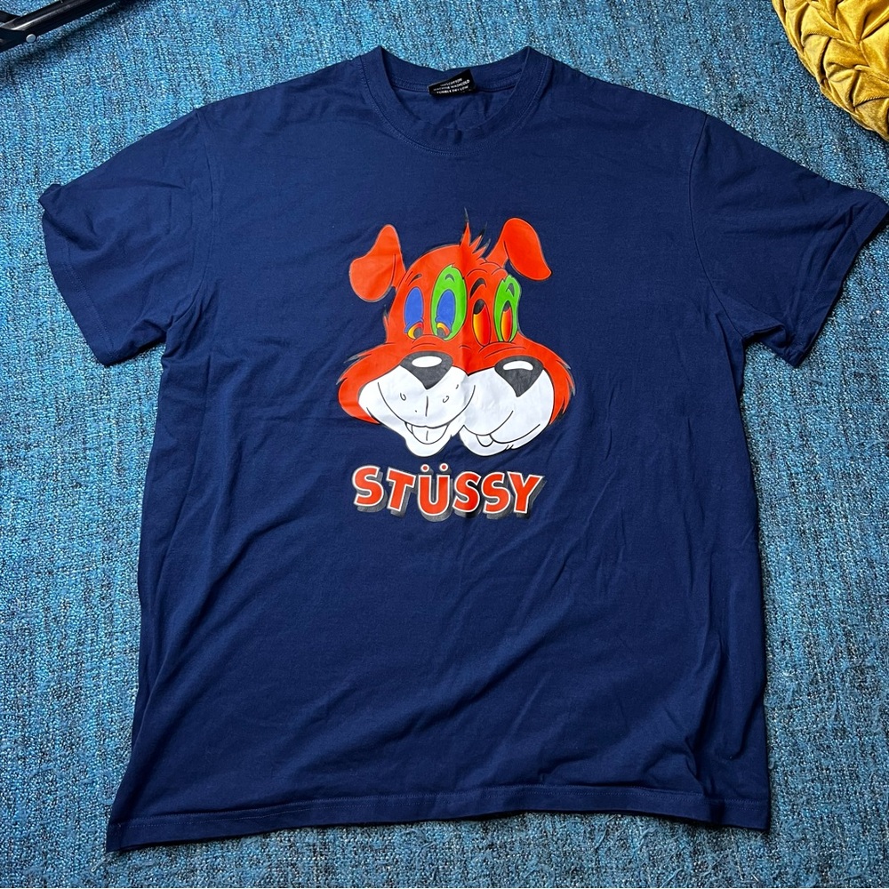 Stussy Dogs Short Sleeve T-Shirt in Navy Blue Men's Size XL